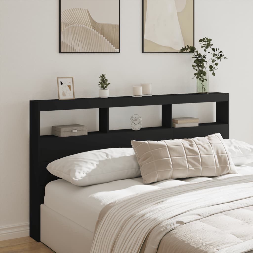 Armoire tête de lit avec LED noir 180x17x102 cm - XIOS