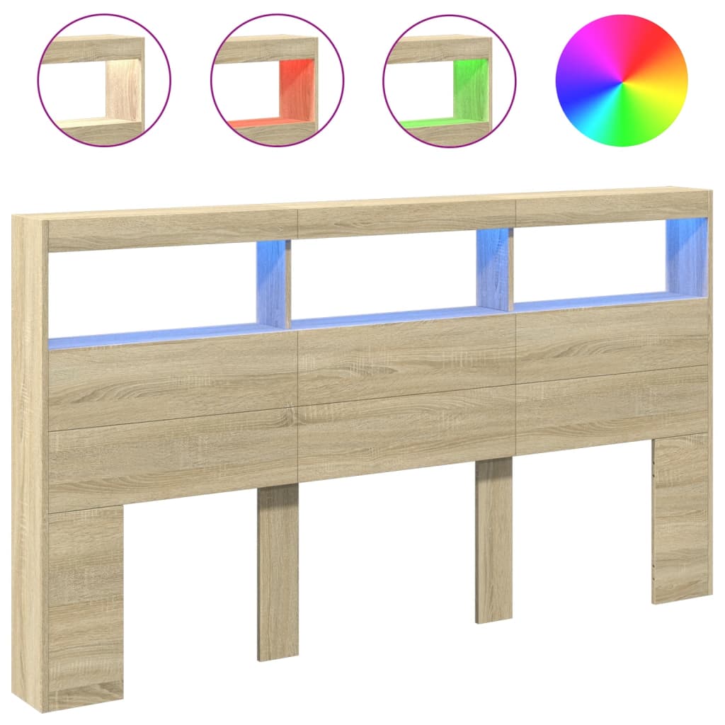 Armoire tête de lit avec LED chêne sonoma 180x17x102 cm - XIOS