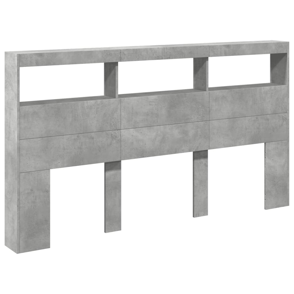 Armoire tête de lit avec LED gris béton 180x17x102 cm - XIOS