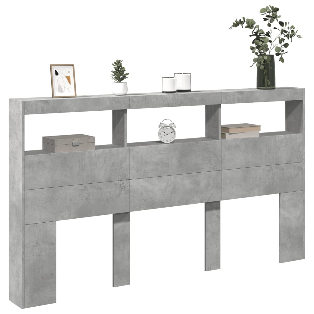Armoire tête de lit avec LED gris béton 180x17x102 cm - XIOS