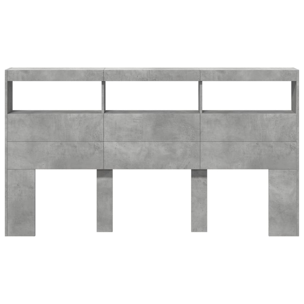 Armoire tête de lit avec LED gris béton 180x17x102 cm - XIOS