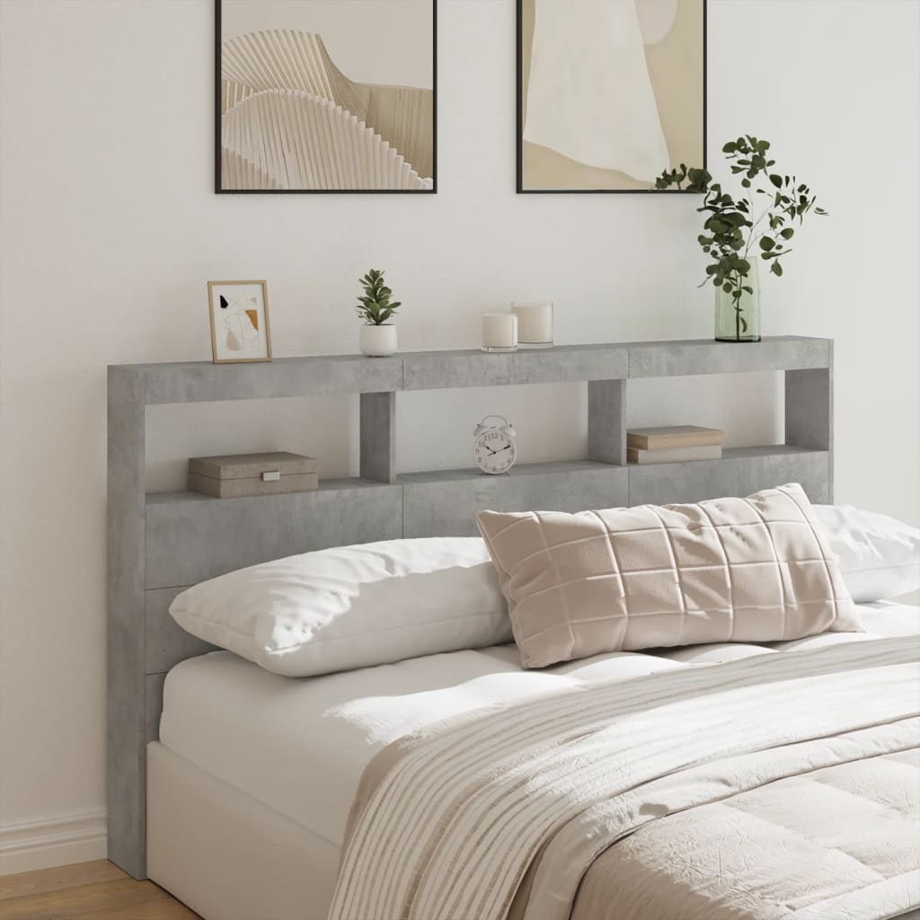 Armoire tête de lit avec LED gris béton 180x17x102 cm - XIOS