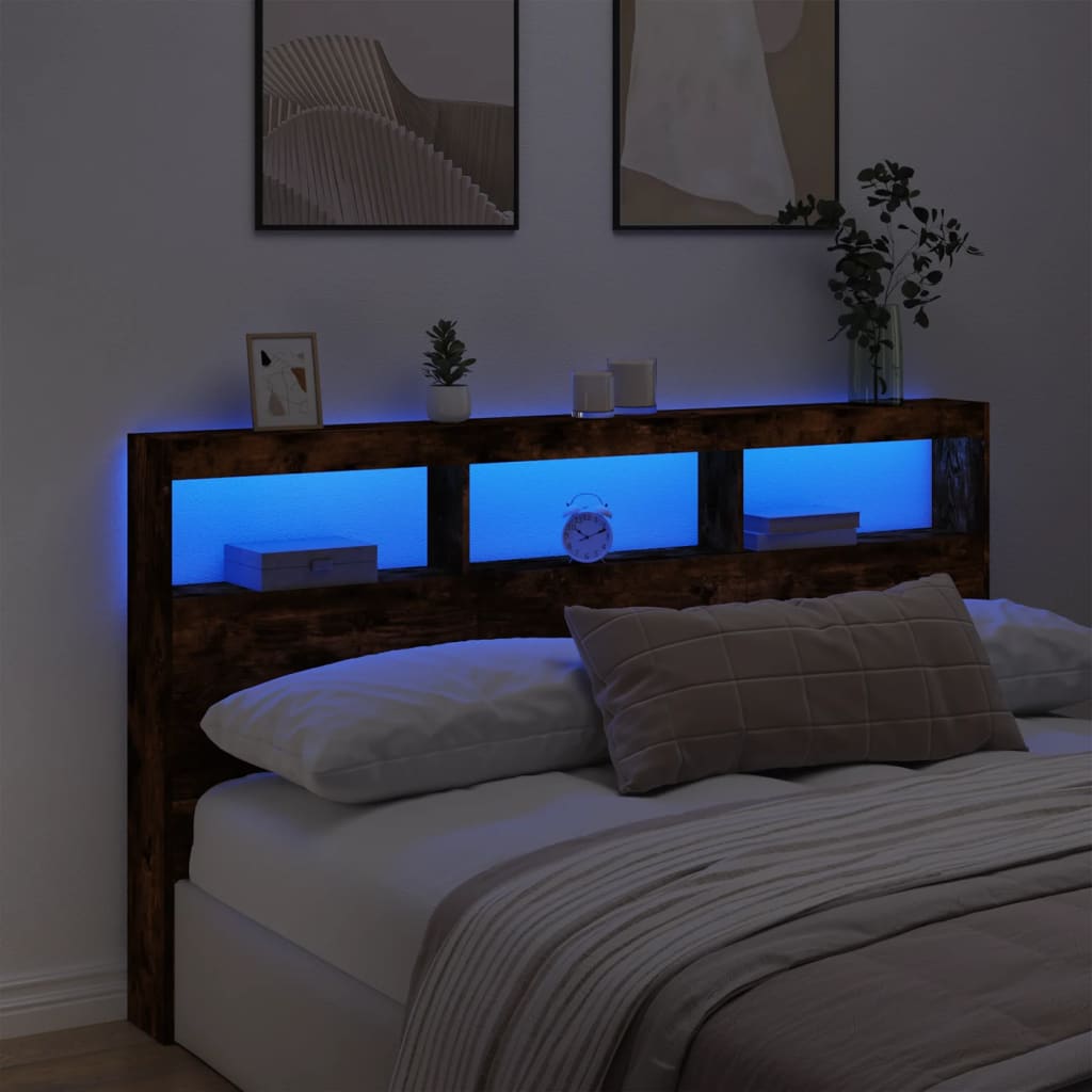 Armoire tête de lit avec LED chêne fumé 180x17x102 cm - XIOS