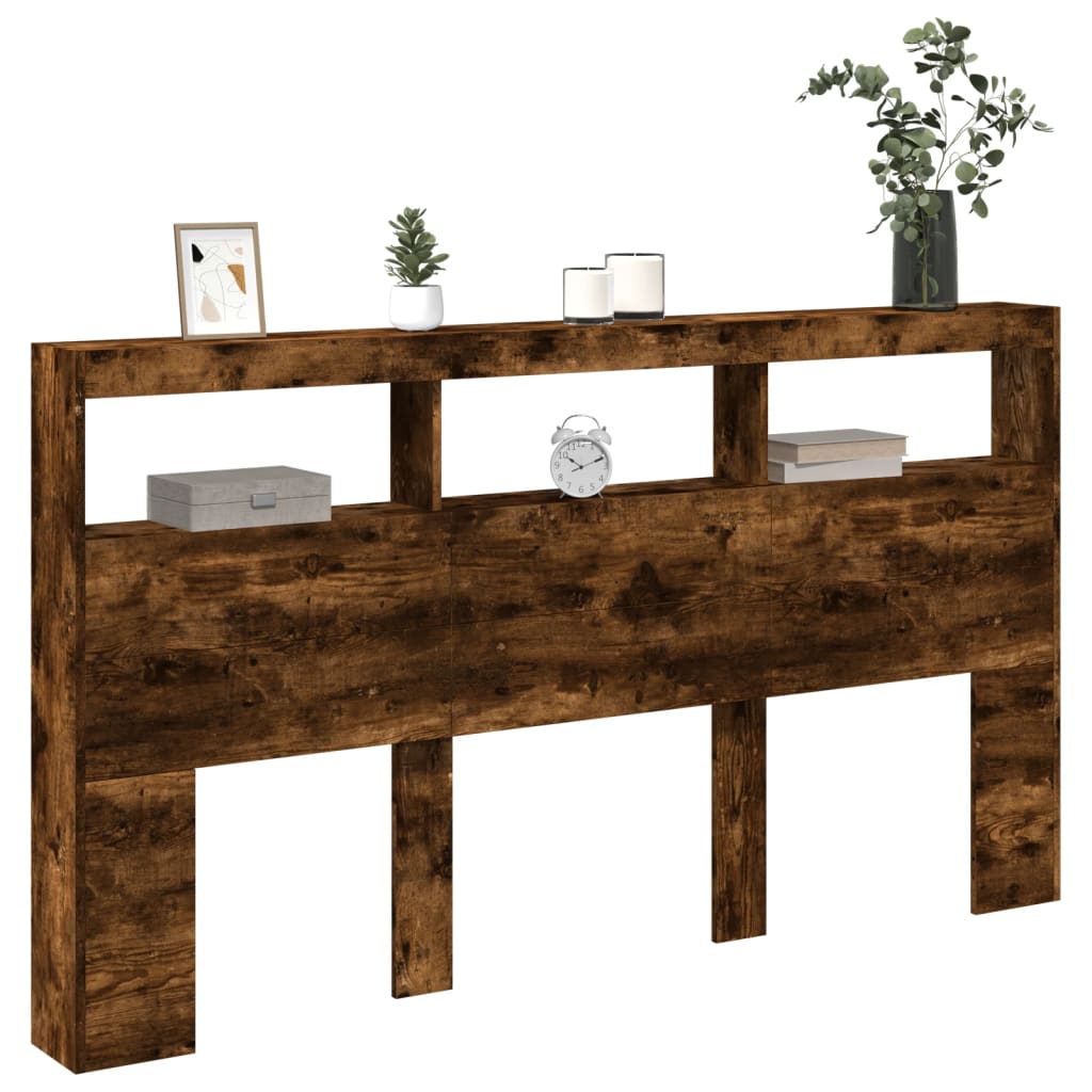 Armoire tête de lit avec LED chêne fumé 180x17x102 cm - XIOS