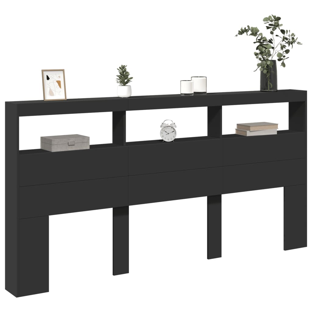 Armoire tête de lit avec LED noir 200x17x102 cm - XIOS