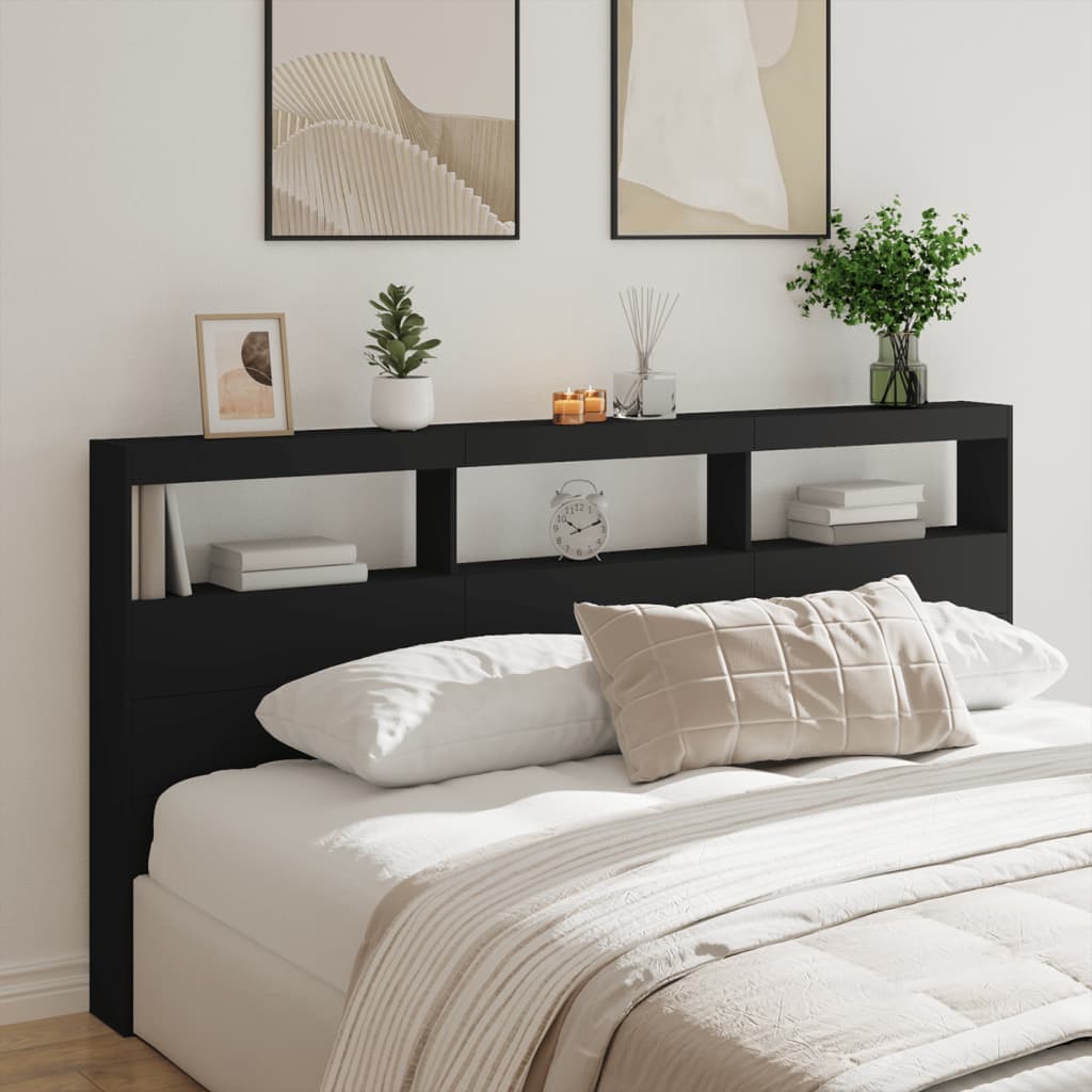 Armoire tête de lit avec LED noir 200x17x102 cm - XIOS
