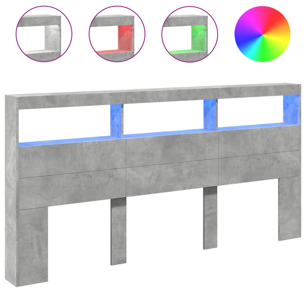 Armoire tête de lit avec LED gris béton 200x17x102 cm - XIOS