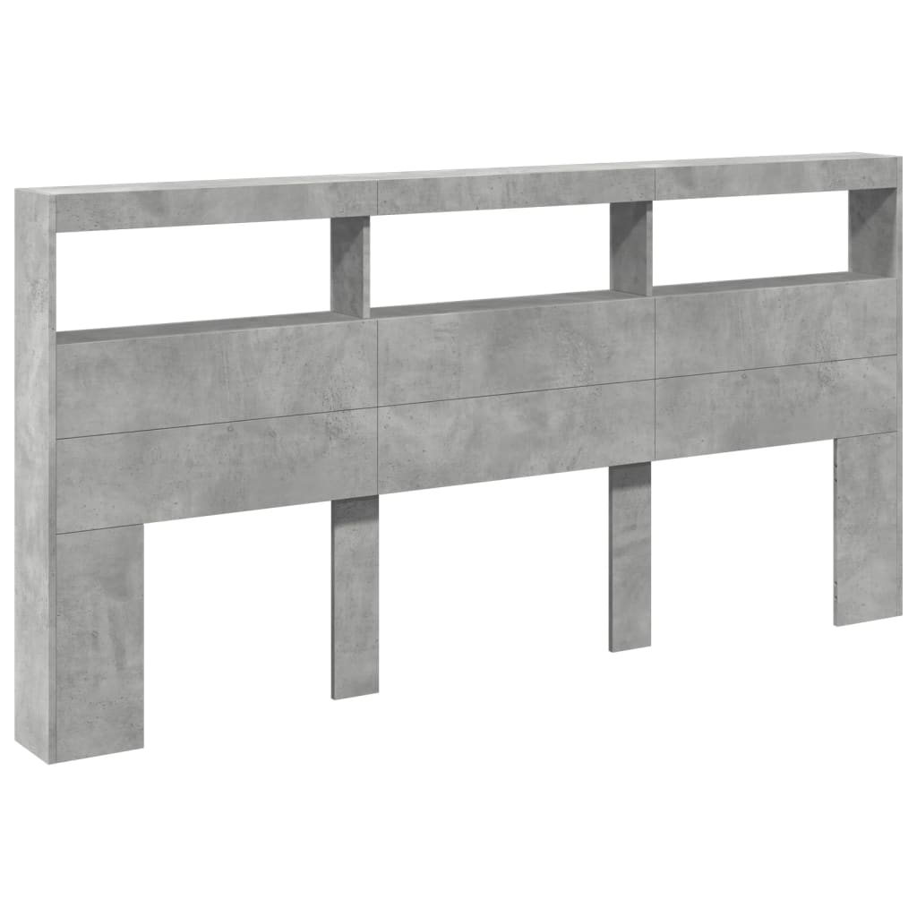Armoire tête de lit avec LED gris béton 200x17x102 cm - XIOS