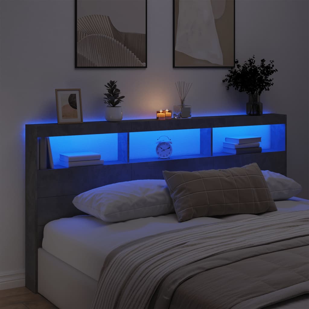 Armoire tête de lit avec LED gris béton 200x17x102 cm - XIOS