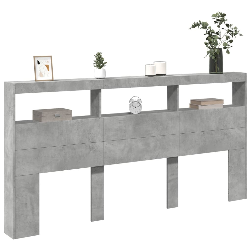 Armoire tête de lit avec LED gris béton 200x17x102 cm - XIOS