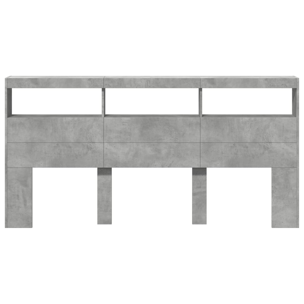Armoire tête de lit avec LED gris béton 200x17x102 cm - XIOS