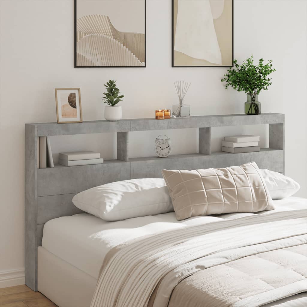 Armoire tête de lit avec LED gris béton 200x17x102 cm - XIOS