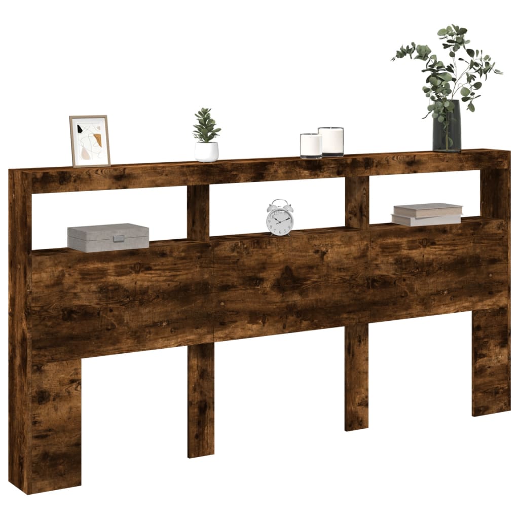Armoire tête de lit avec LED chêne fumé 200x17x102 cm - XIOS