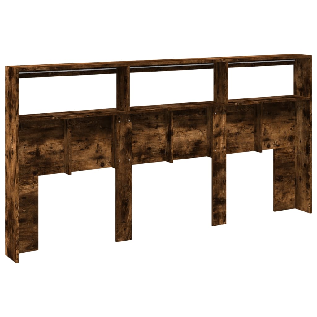 Armoire tête de lit avec LED chêne fumé 200x17x102 cm - XIOS