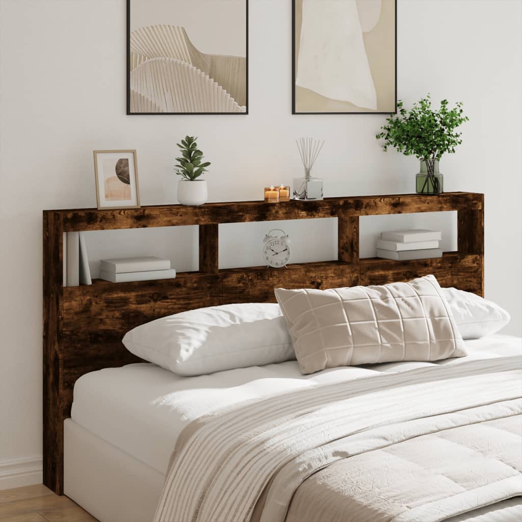Armoire tête de lit avec LED chêne fumé 200x17x102 cm - XIOS