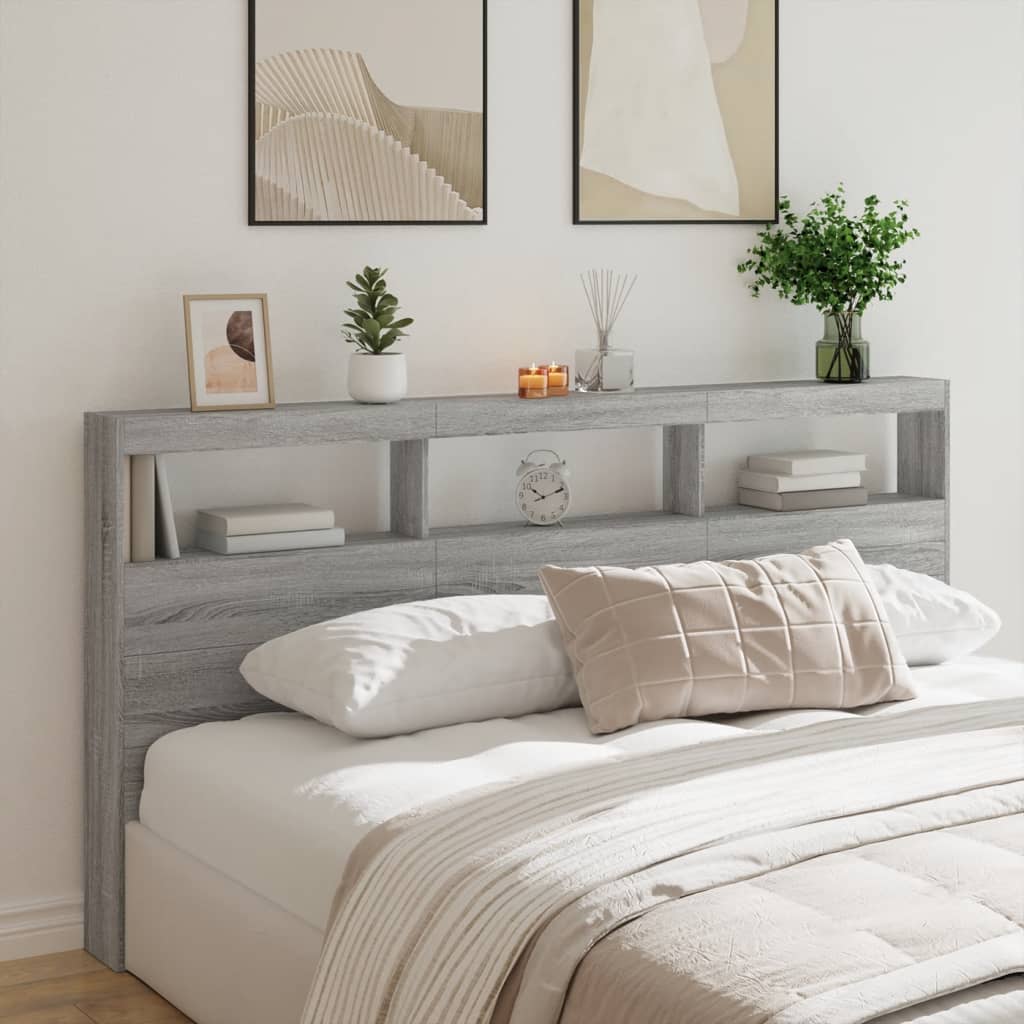Armoire tête de lit avec LED sonoma gris 200x17x102 cm - XIOS