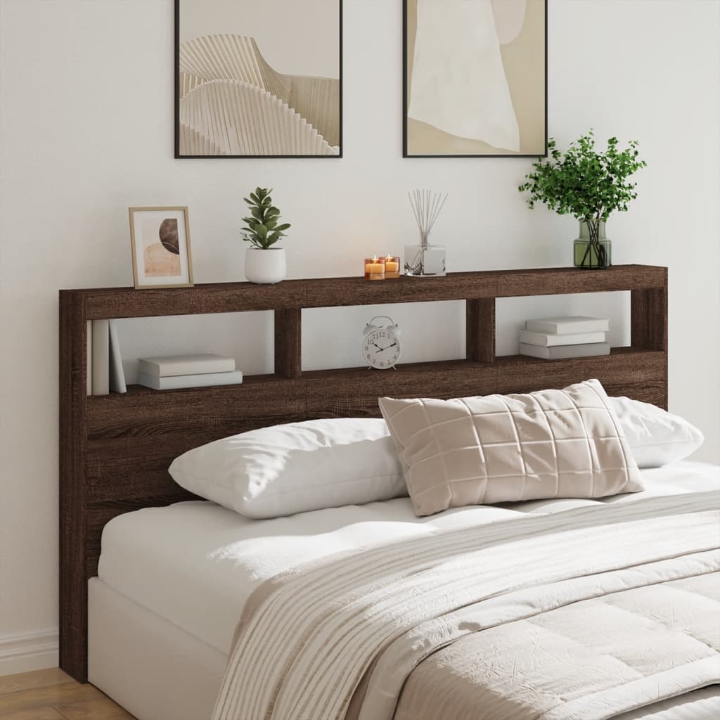 Armoire tête de lit avec LED chêne marron 200x17x102 cm - XIOS