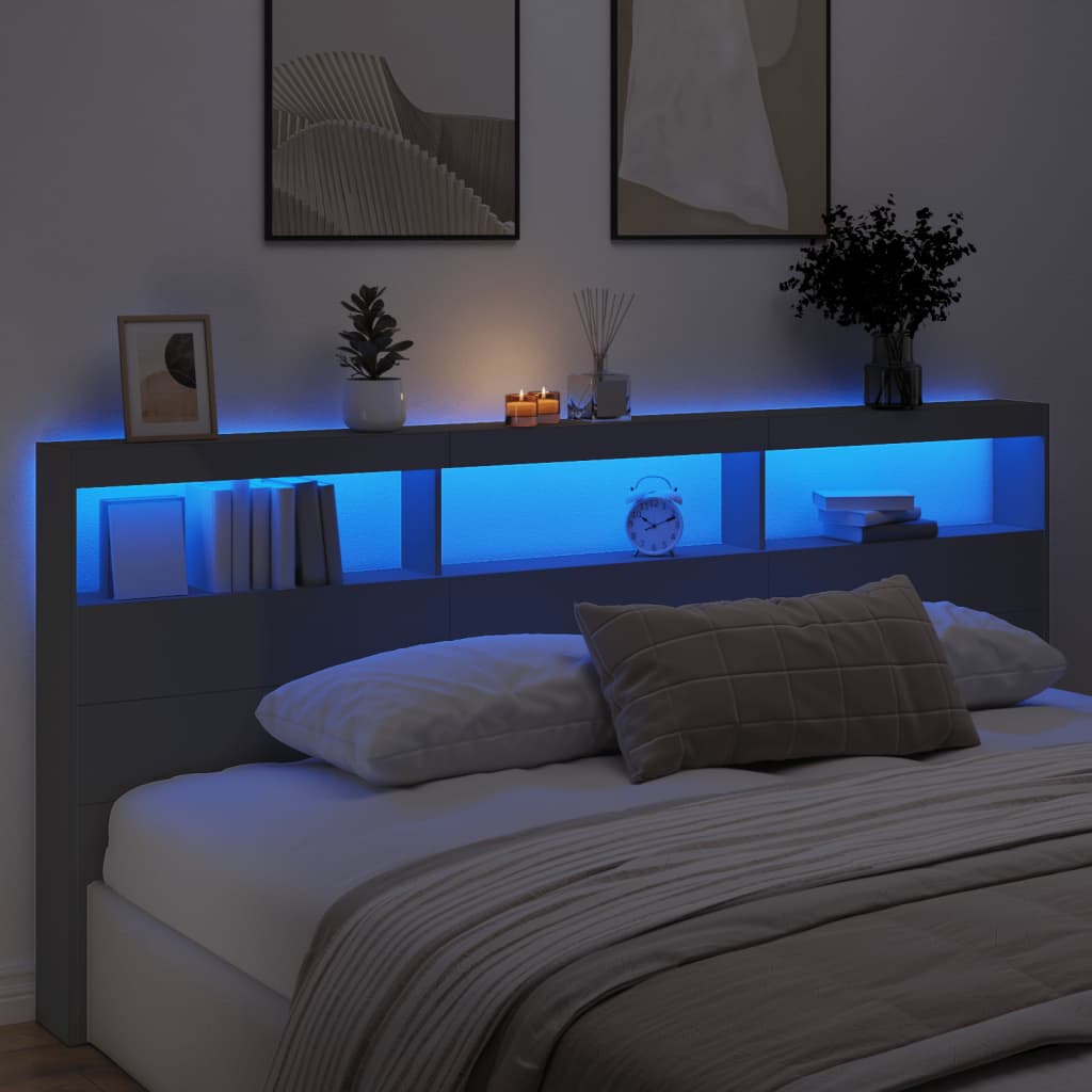 Armoire tête de lit avec LED noir 220x17x102 cm - XIOS