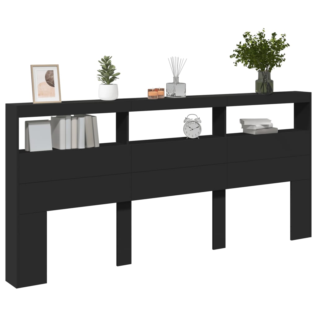 Armoire tête de lit avec LED noir 220x17x102 cm - XIOS