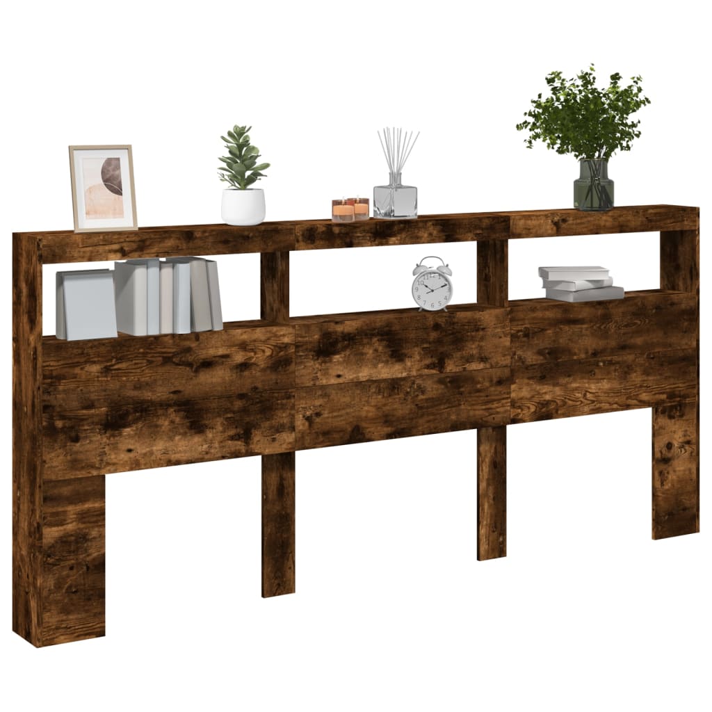 Armoire tête de lit avec LED chêne fumé 220x17x102 cm - XIOS
