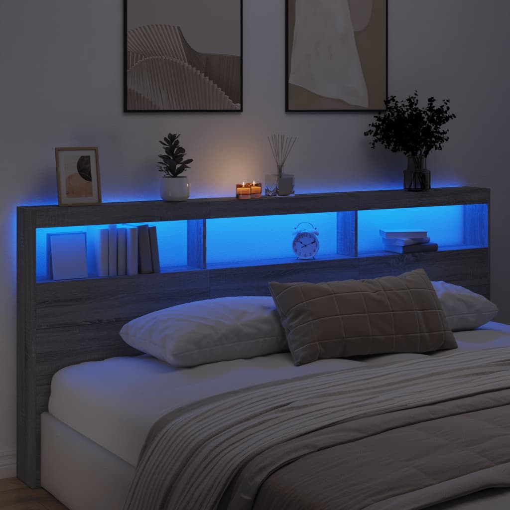 Armoire tête de lit avec LED sonoma gris 220x17x102 cm - XIOS