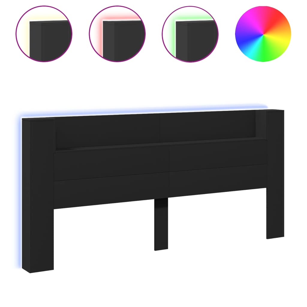 Armoire tête de lit avec LED noir 220x16,5x103,5 cm - XIOS
