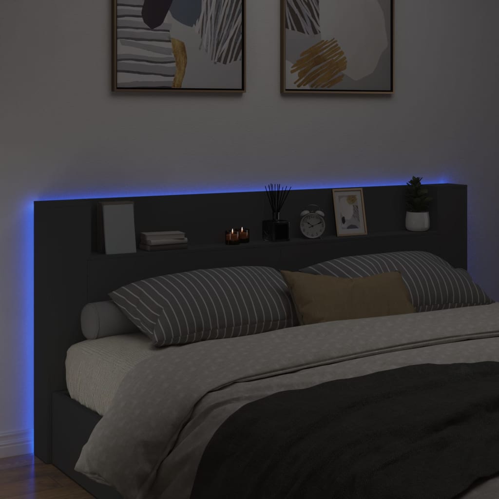 Armoire tête de lit avec LED noir 220x16,5x103,5 cm - XIOS