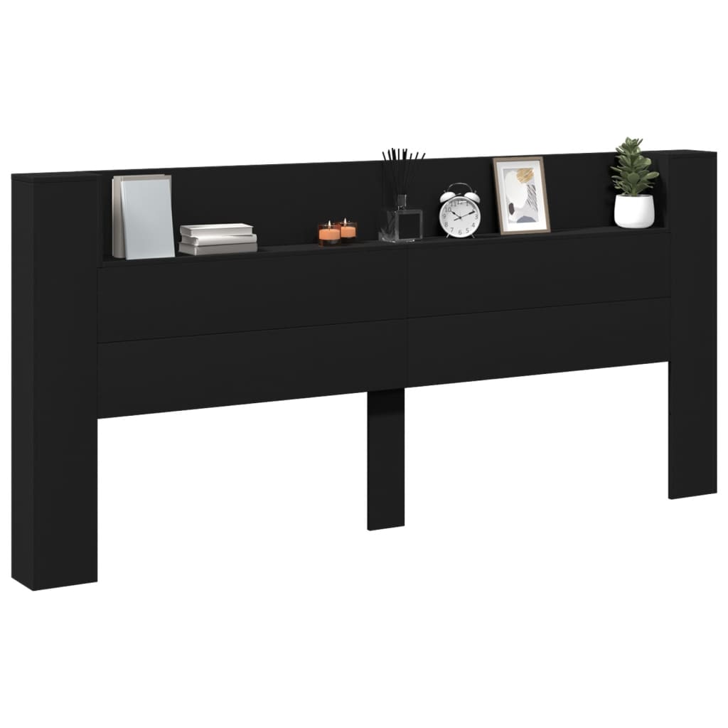 Armoire tête de lit avec LED noir 220x16,5x103,5 cm - XIOS