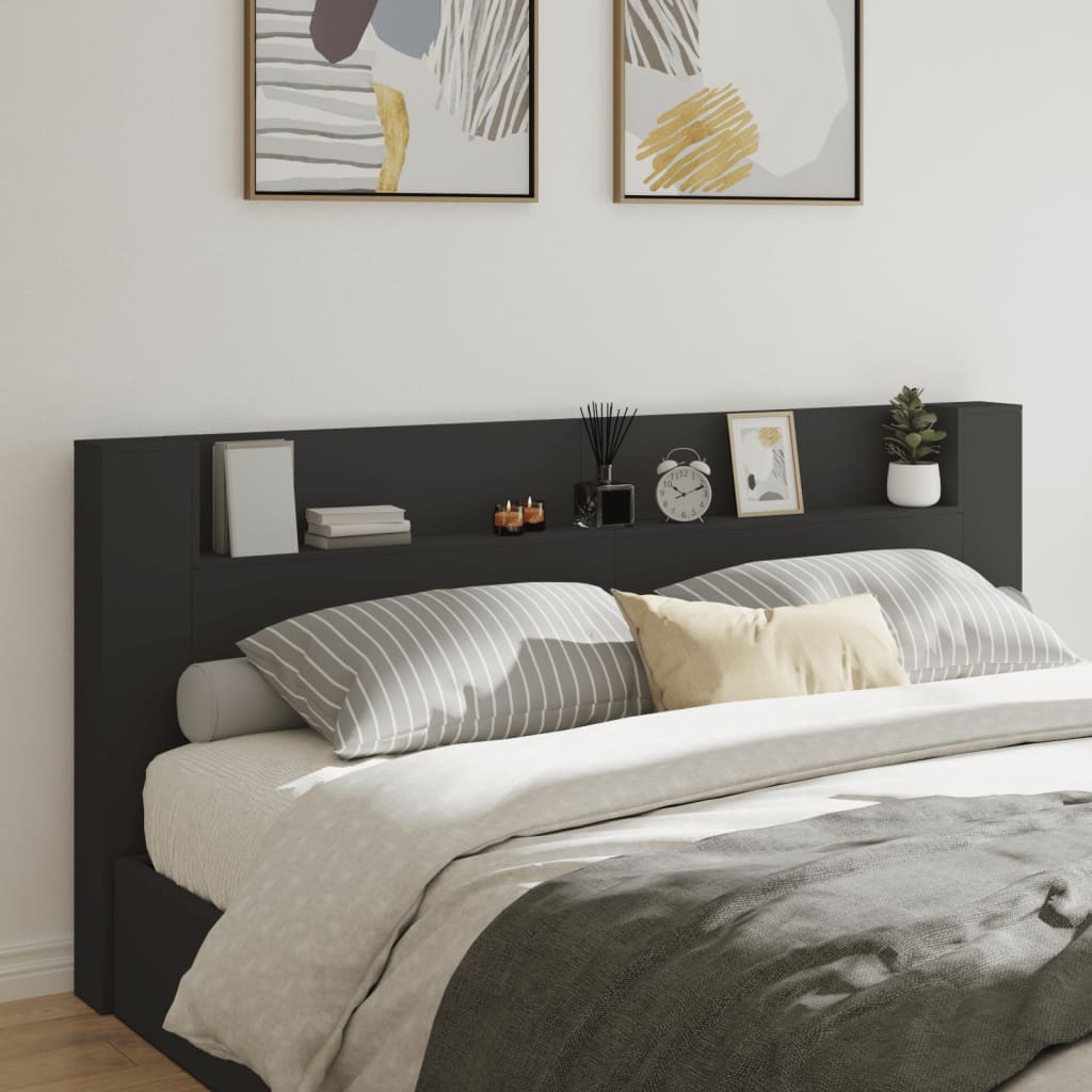 Armoire tête de lit avec LED noir 220x16,5x103,5 cm - XIOS