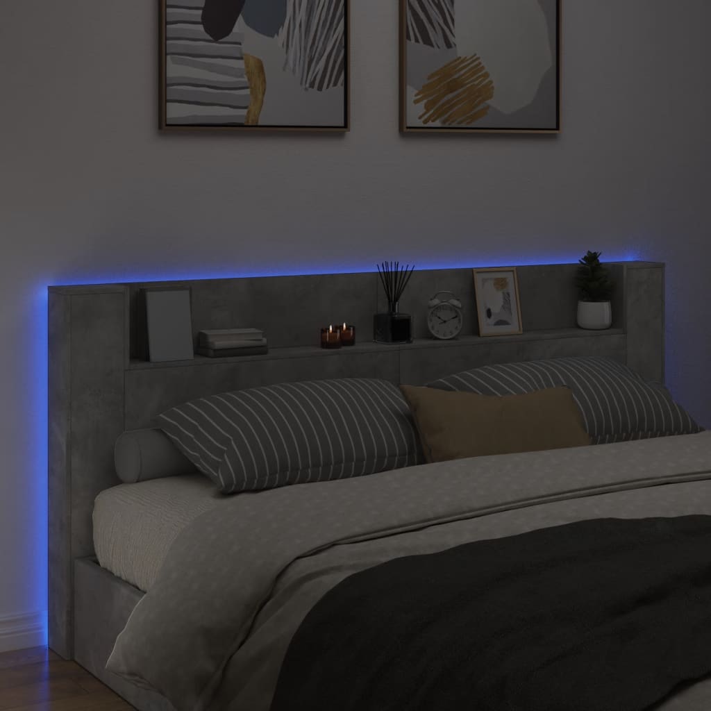 Armoire tête de lit avec LED gris béton 220x16,5x103,5 cm - XIOS
