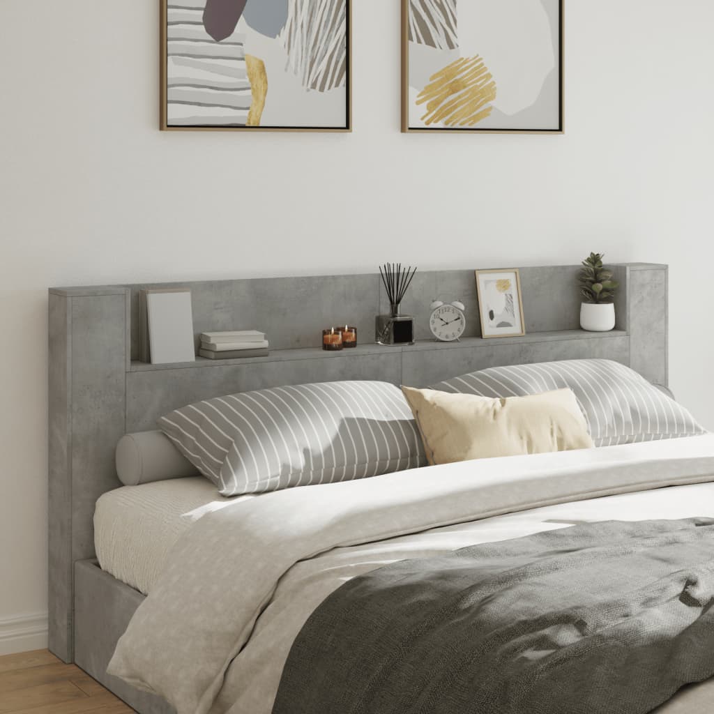 Armoire tête de lit avec LED gris béton 220x16,5x103,5 cm - XIOS