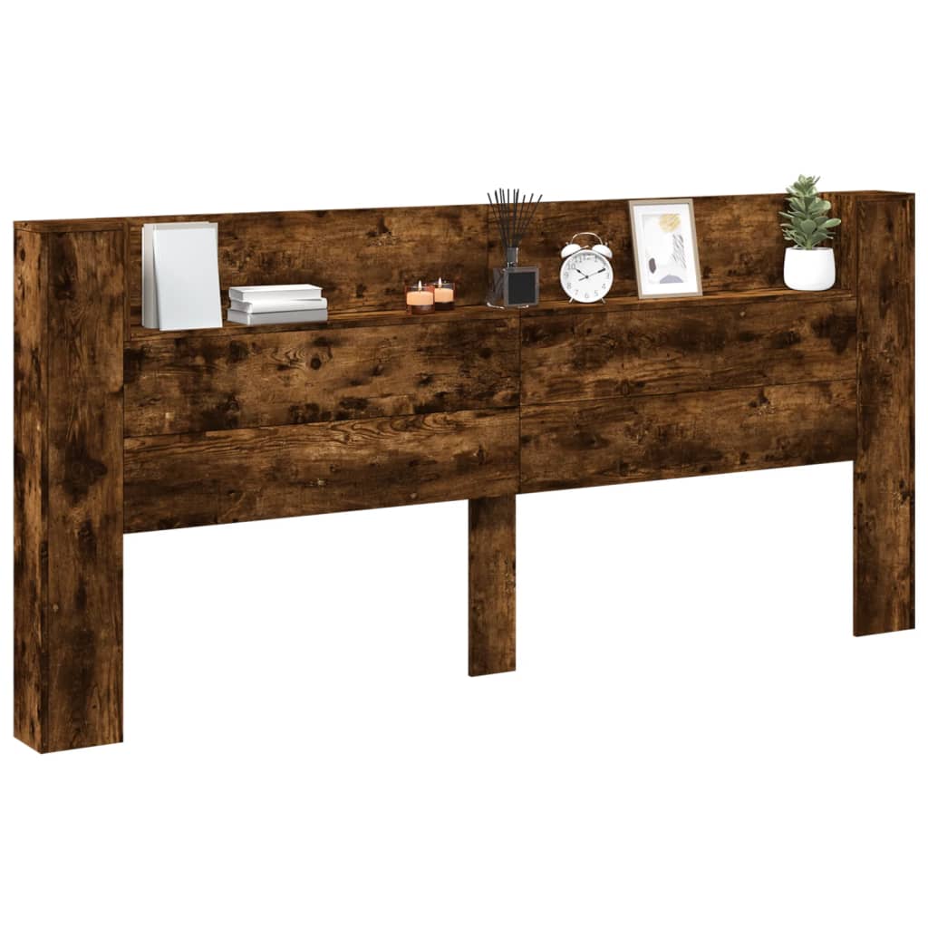 Armoire tête de lit avec LED chêne fumé 220x16,5x103,5 cm - XIOS