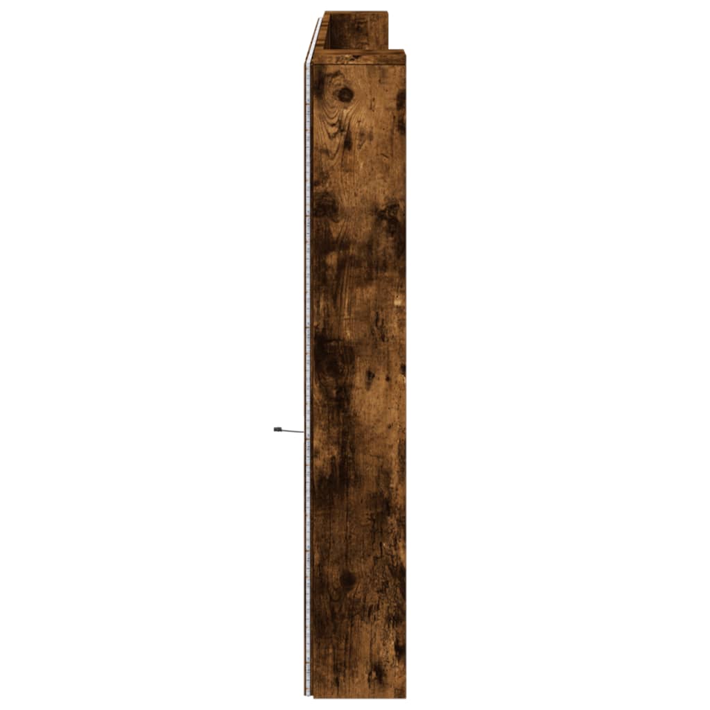 Armoire tête de lit avec LED chêne fumé 220x16,5x103,5 cm - XIOS