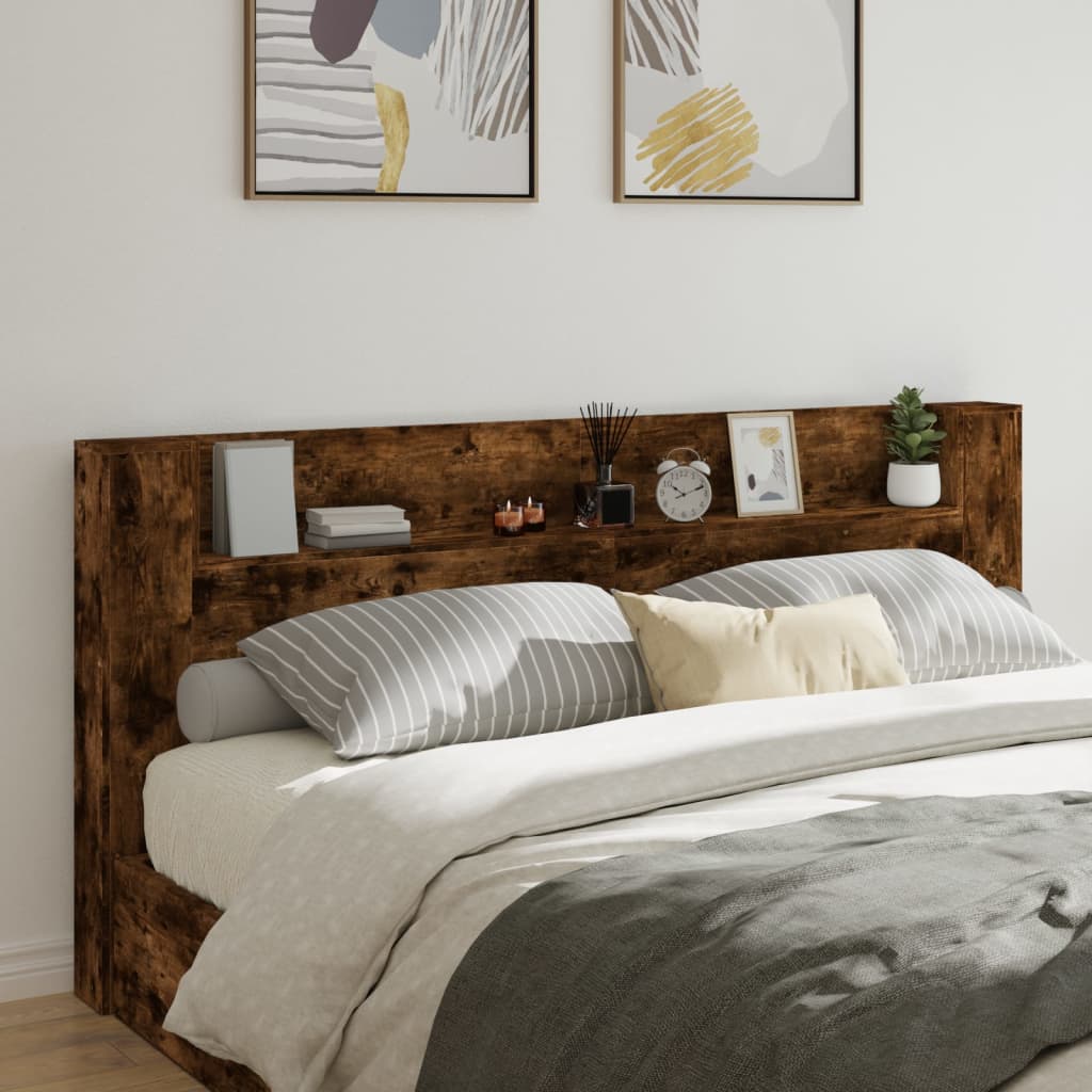 Armoire tête de lit avec LED chêne fumé 220x16,5x103,5 cm - XIOS
