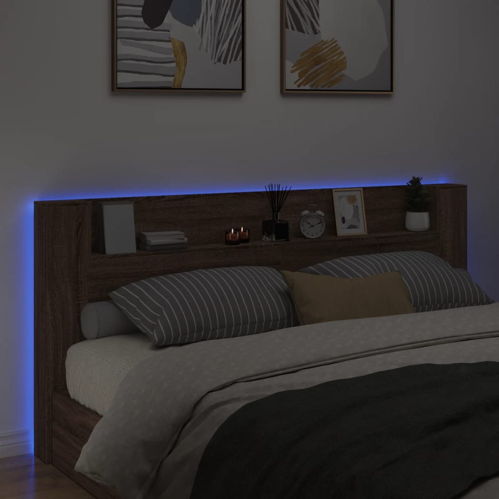 Armoire tête de lit avec LED chêne marron 220x16,5x103,5 cm - XIOS