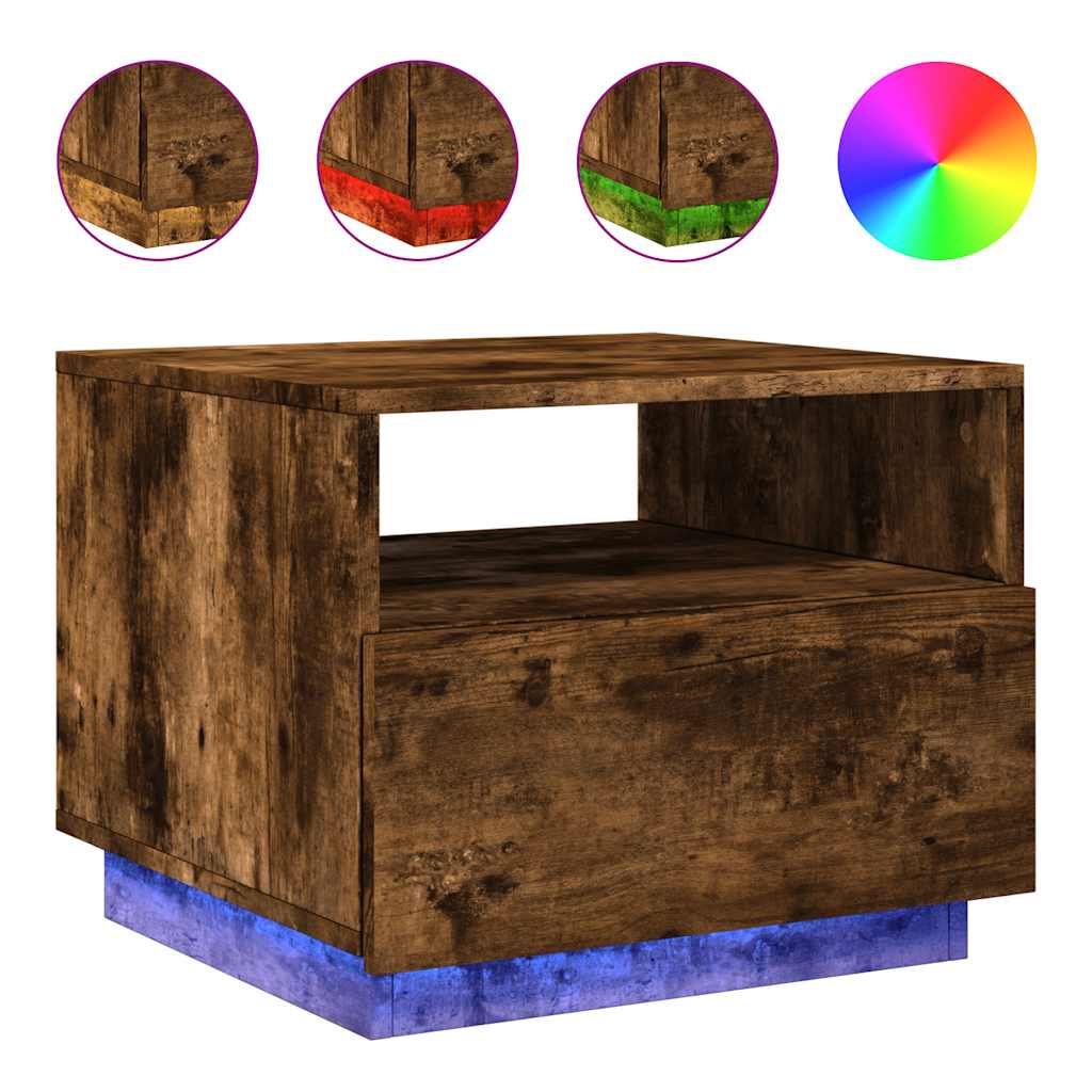 Table basse avec lumières LED chêne fumé 50x49x40 cm - XIOS