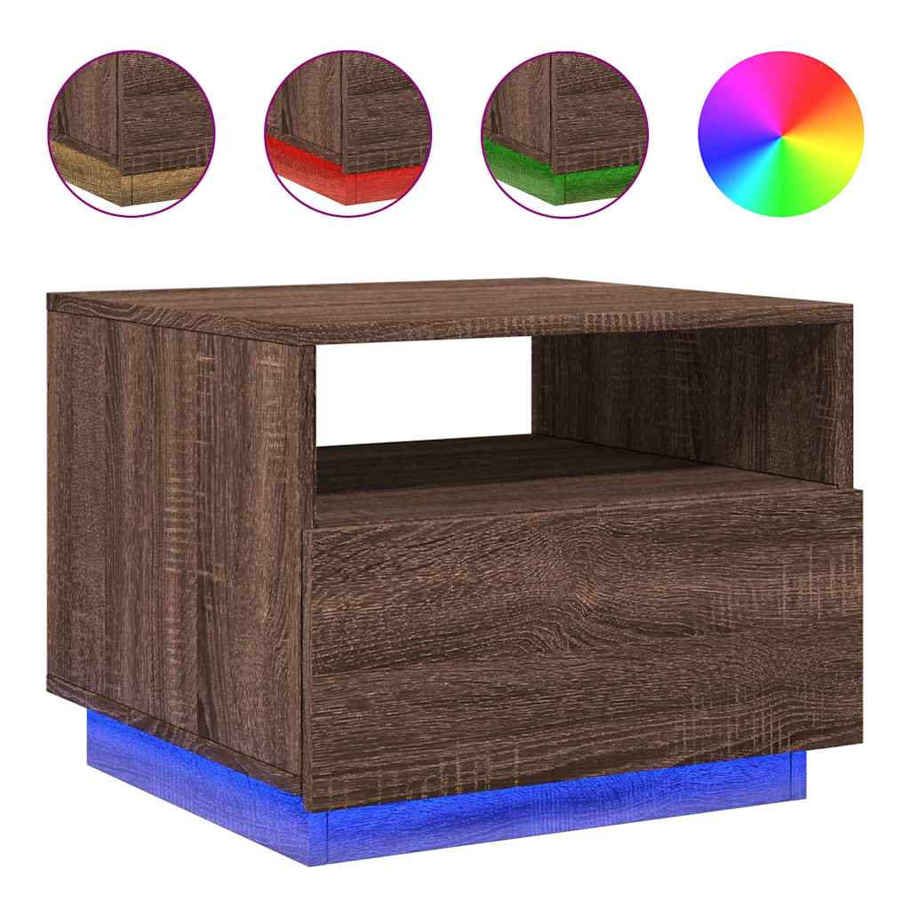 Table basse avec lumières LED chêne marron 50x49x40 cm - XIOS