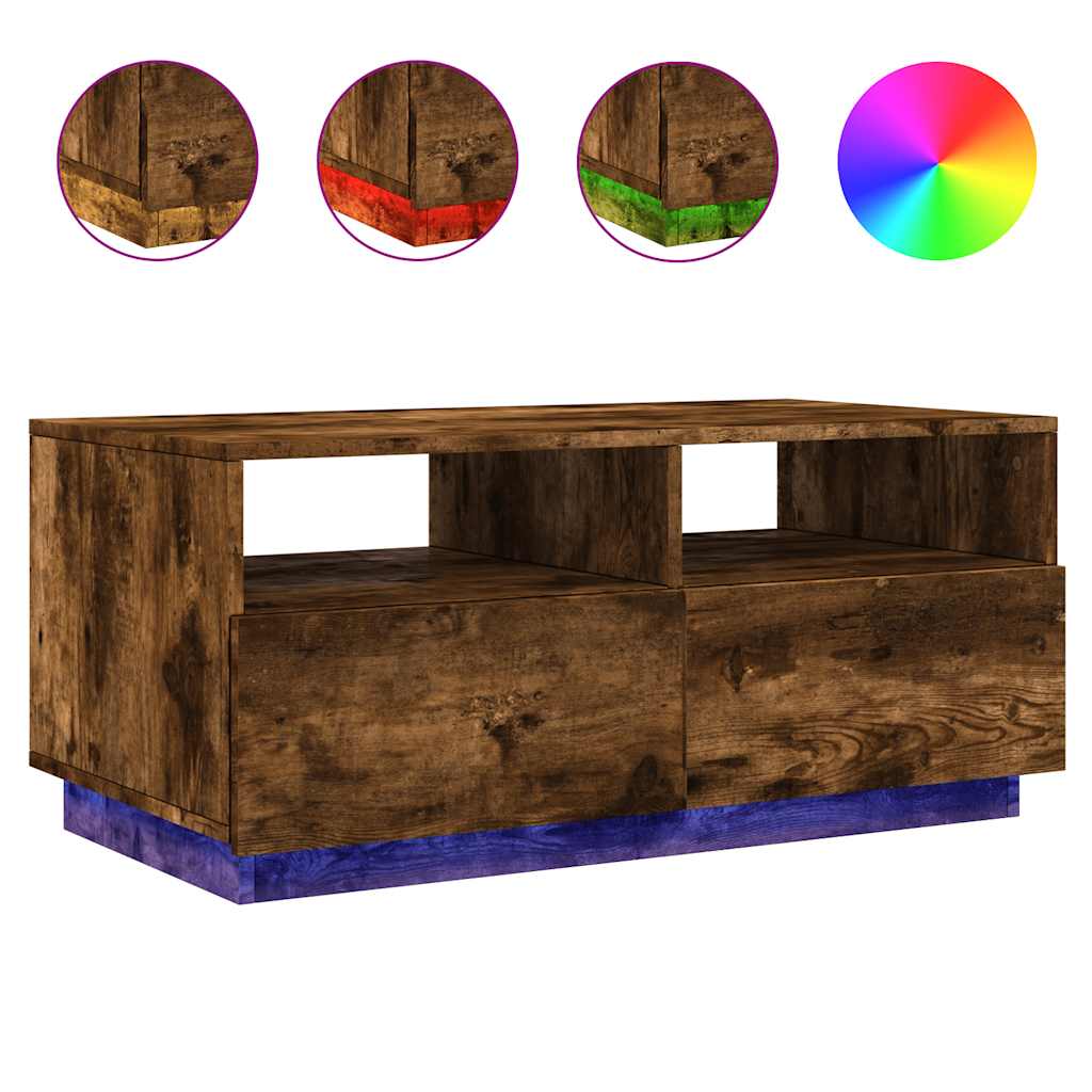 Table basse avec lumières LED chêne fumé 90x49x40 cm - XIOS