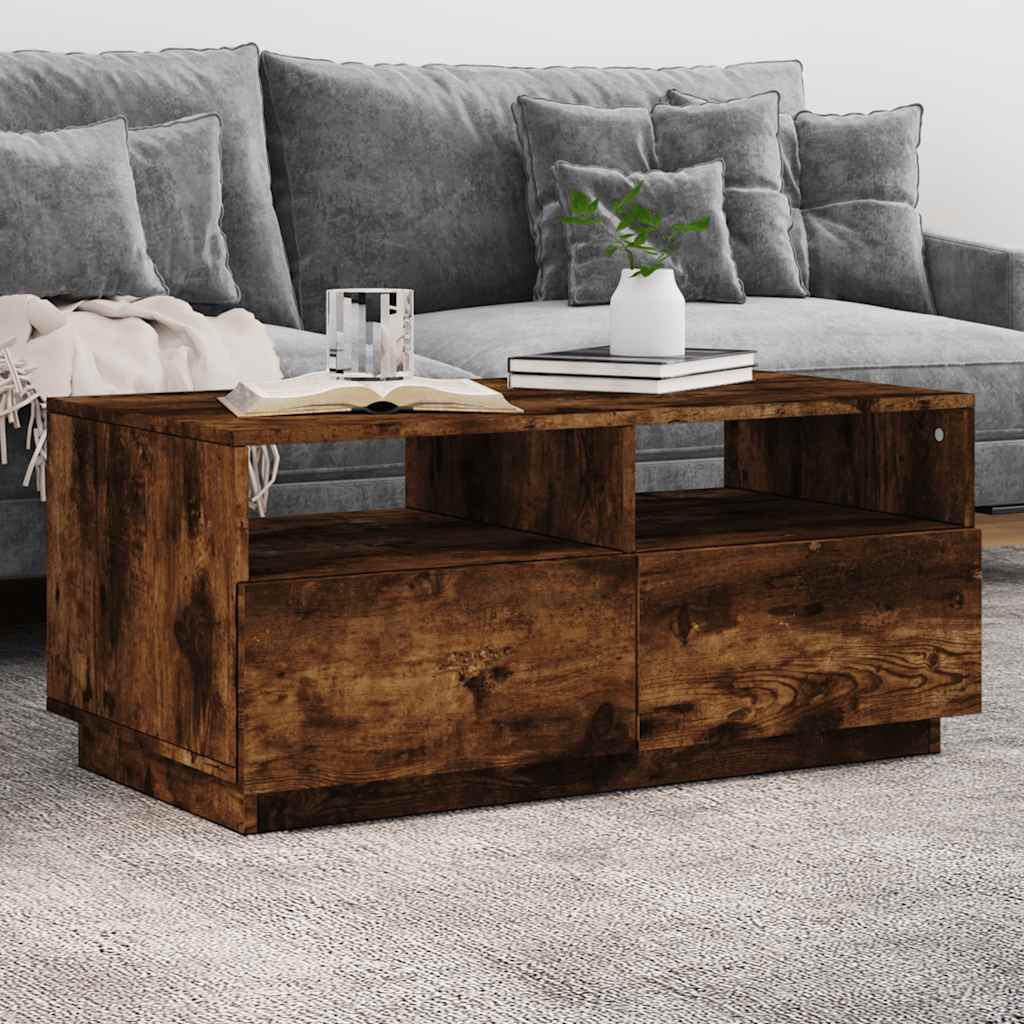 Table basse avec lumières LED chêne fumé 90x49x40 cm - XIOS