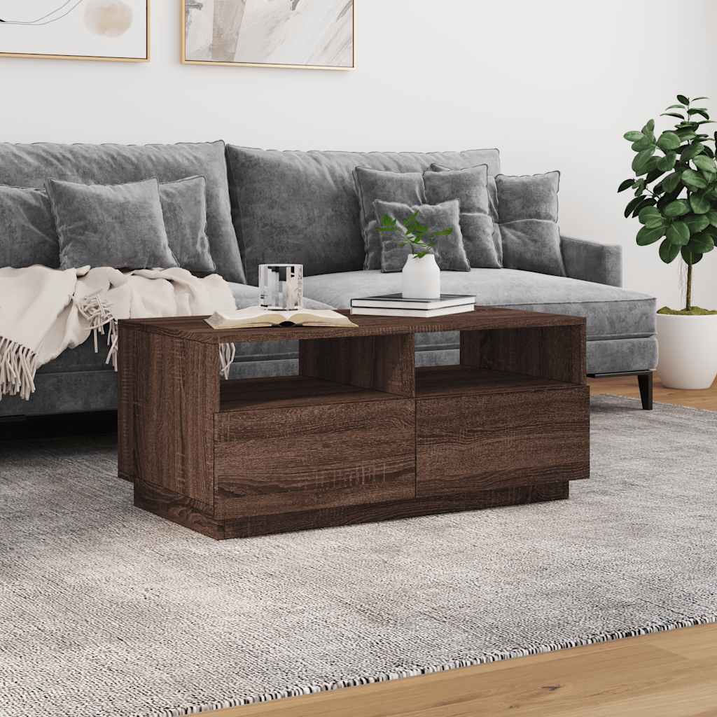 Table basse avec lumières LED chêne marron 90x49x40 cm - XIOS