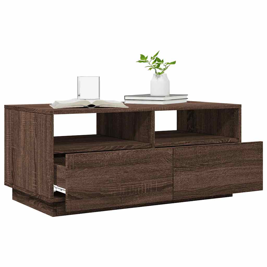 Table basse avec lumières LED chêne marron 90x49x40 cm - XIOS