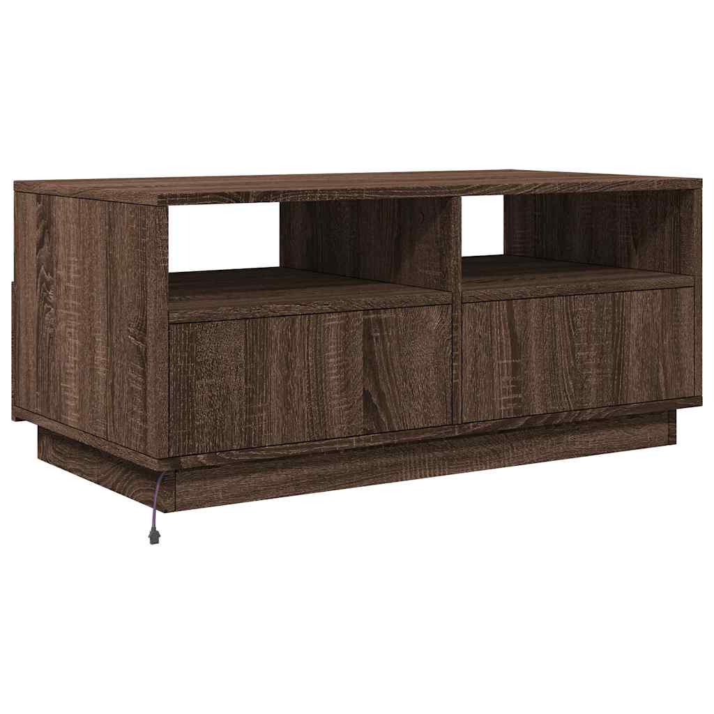 Table basse avec lumières LED chêne marron 90x49x40 cm - XIOS