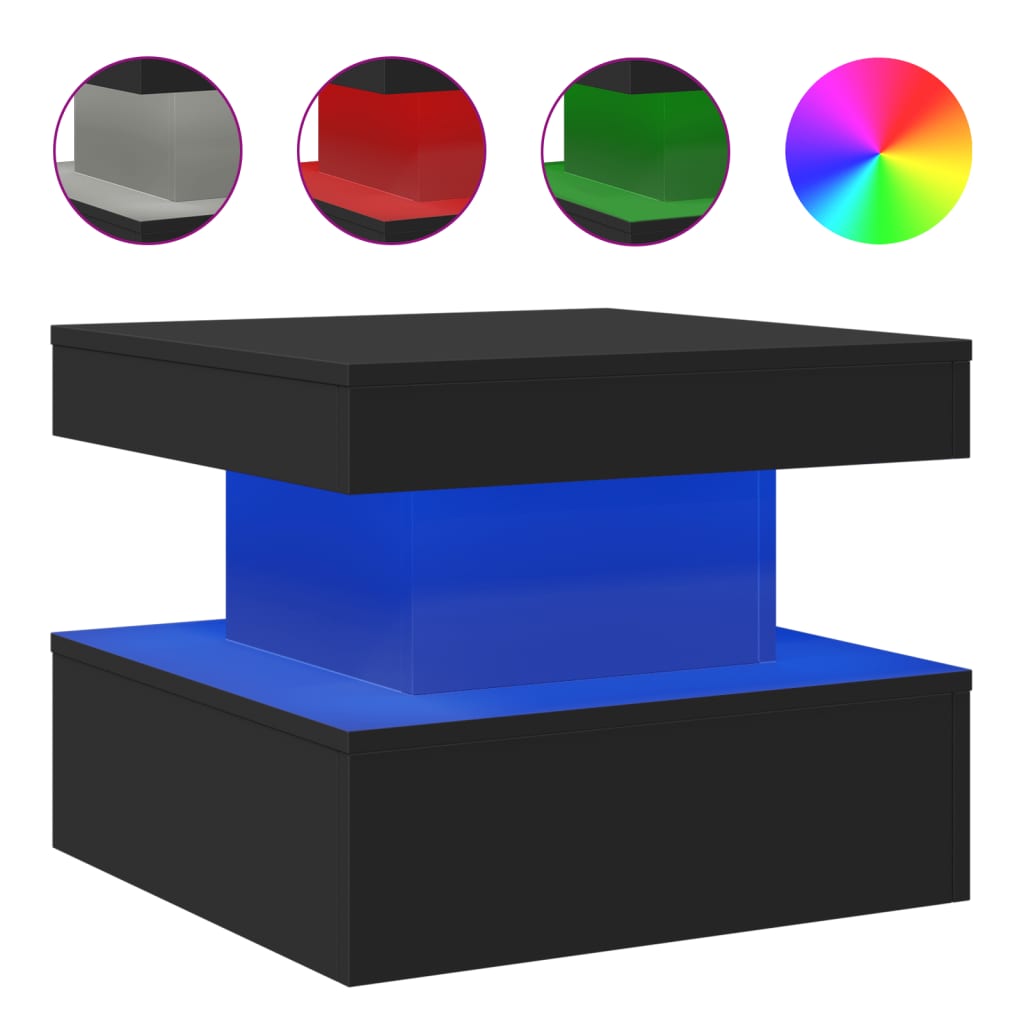 Table basse avec lumières LED noir 50x50x40 cm - XIOS
