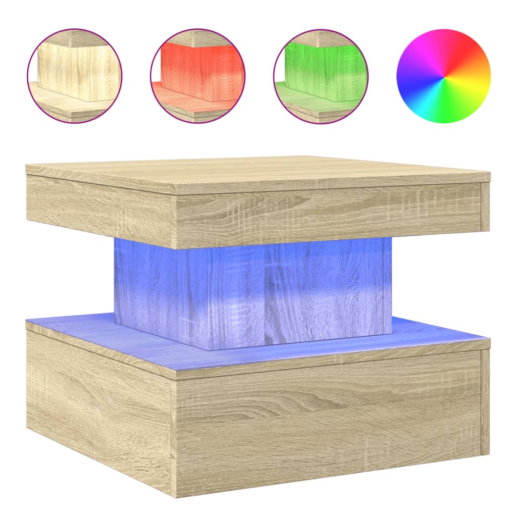Table basse avec lumières LED chêne sonoma 50x50x40 cm - XIOS