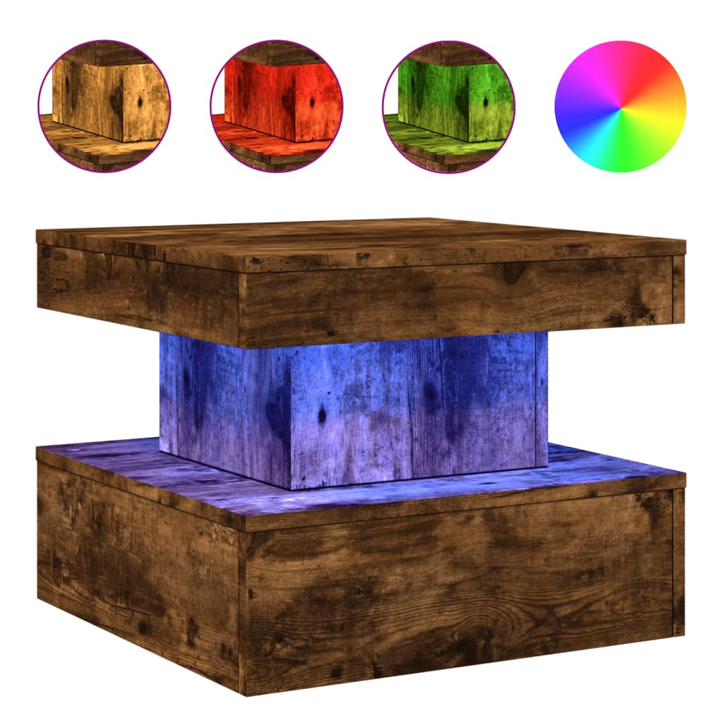 Table basse avec lumières LED chêne fumé 50x50x40 cm - XIOS