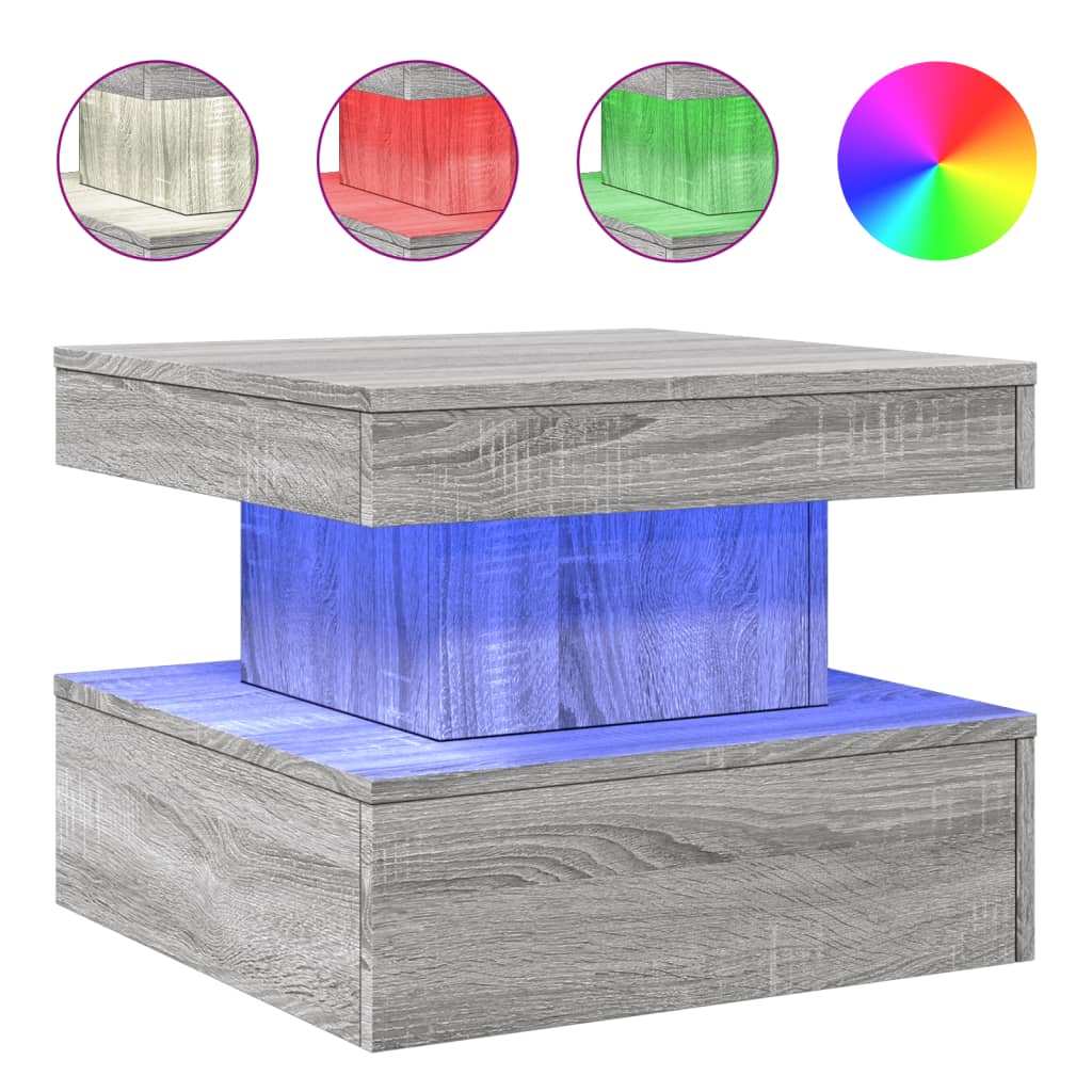 Table basse avec lumières LED sonoma gris 50x50x40 cm - XIOS