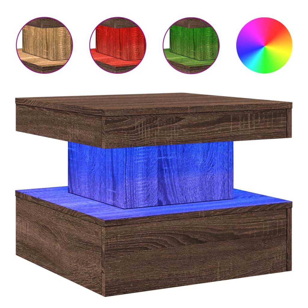 Table basse avec lumières LED chêne marron 50x50x40 cm - XIOS