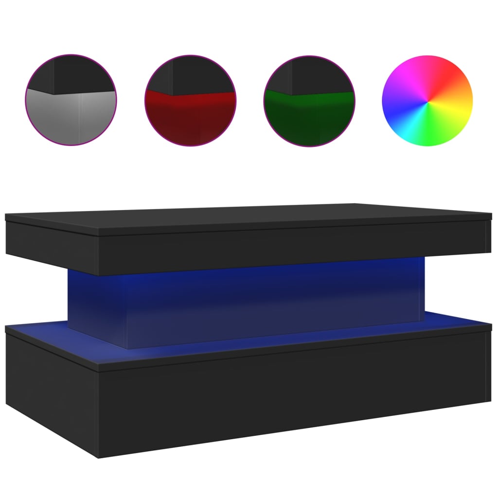 Table basse avec lumières LED noir 90x50x40 cm - XIOS