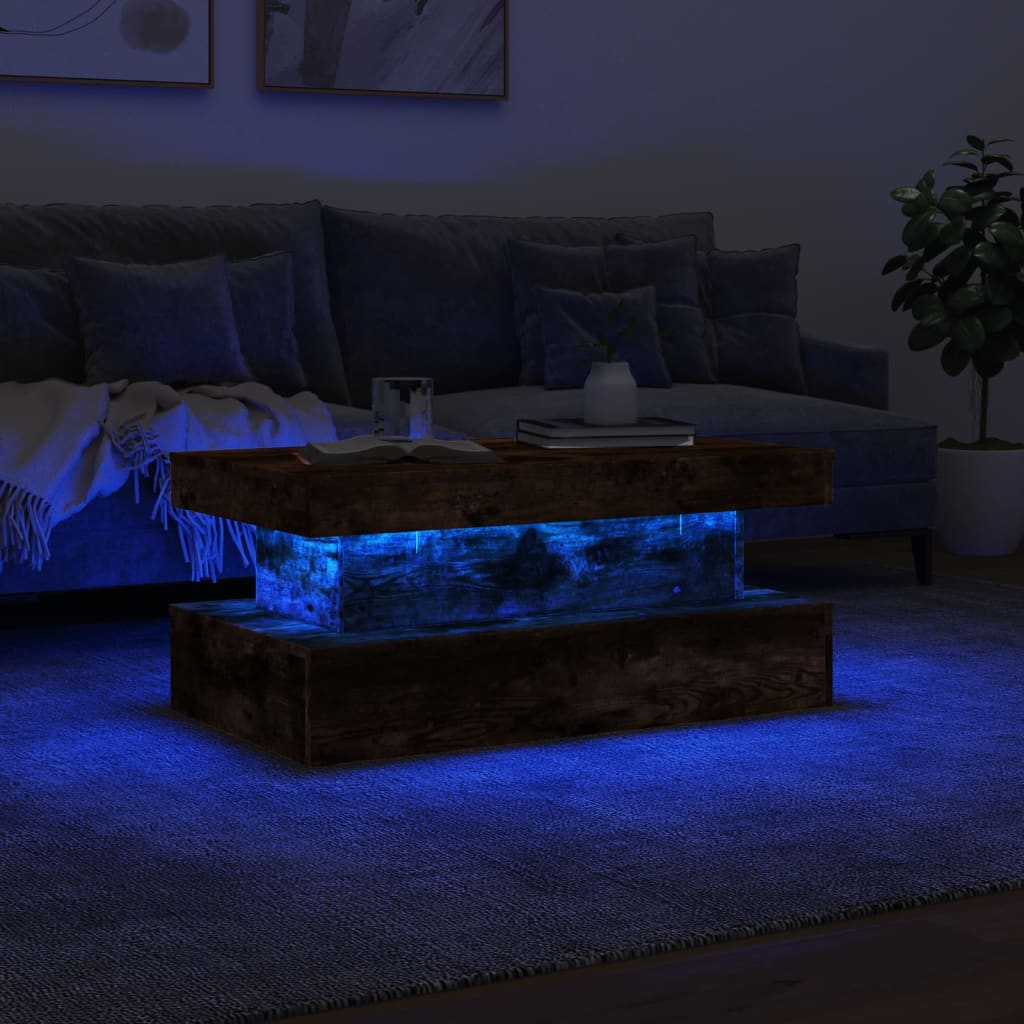 Table basse avec lumières LED chêne fumé 90x50x40 cm - XIOS