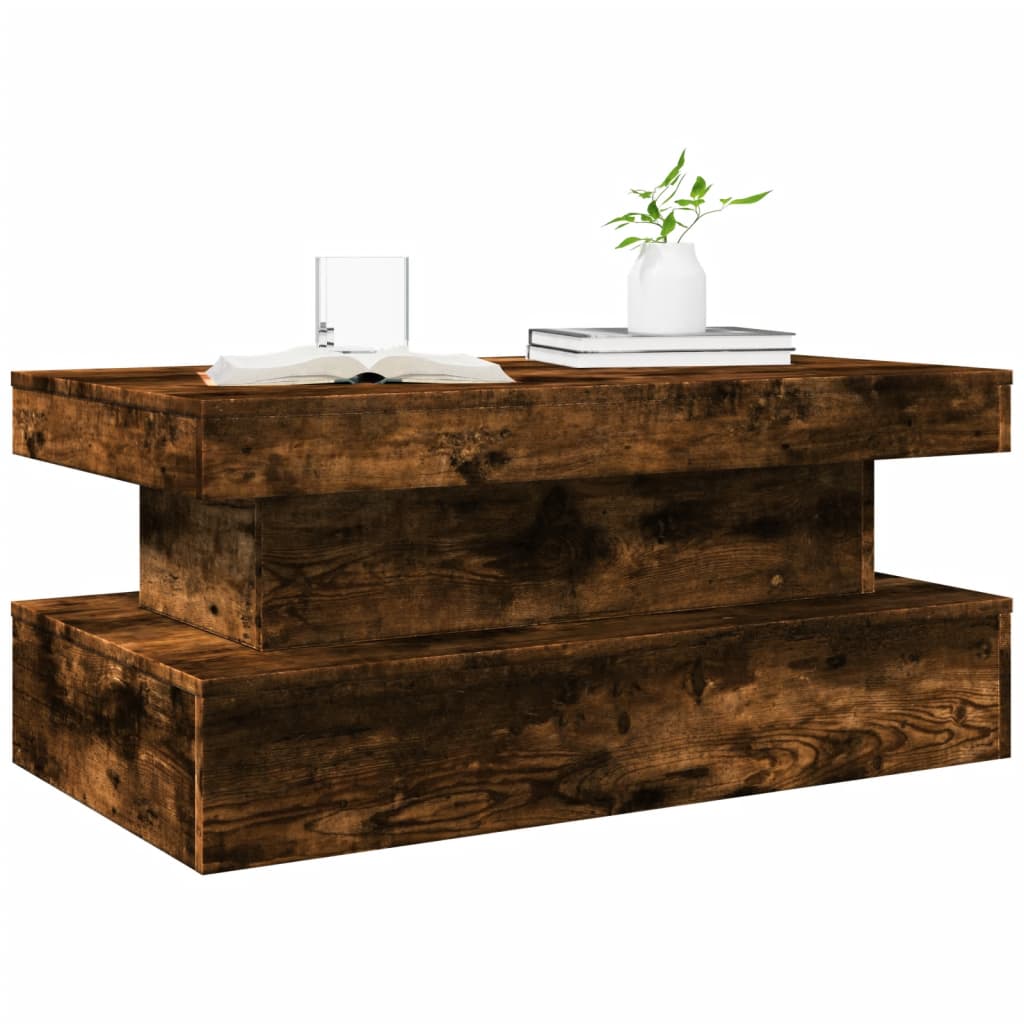 Table basse avec lumières LED chêne fumé 90x50x40 cm - XIOS